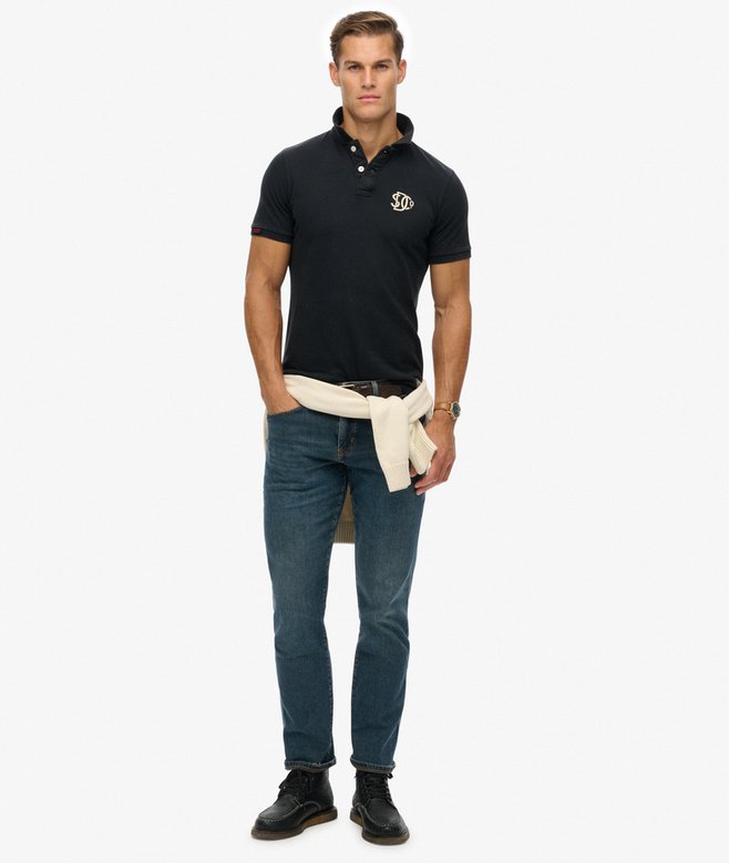 Men's Vintage Athletic Emb Polo-Eclipse Navy-Model Full Front View