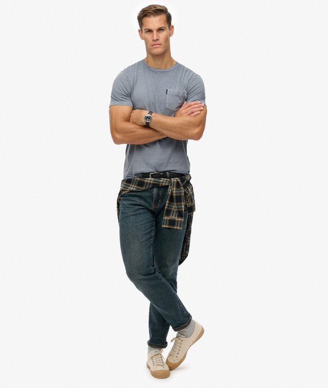 SUPERDRY Classic Essential Pocket Tee-Washed Denim Washed Denim model front view