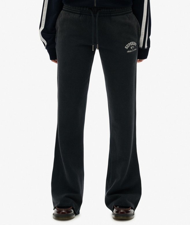 Navy sweatpants with a brand logo on a white background