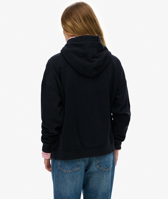 Ladies Athletic Essentials Navy Relaxed Hoodie-Model Back View