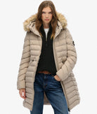 Superdry Ladies Fuji Faux Fur Hood Mid Length Puffer-Chateau Grey Chateau Grey detail view