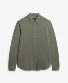 SUPERDRY Vintage Destroy Pique Shirt-Light Khaki Green Light Khaki Green flat front view