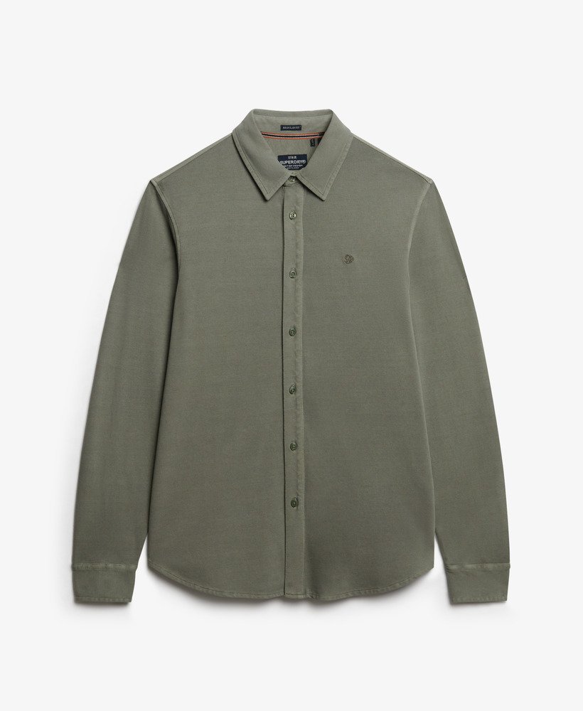 SUPERDRY Vintage Destroy Pique Shirt-Light Khaki Green Light Khaki Green flat front view