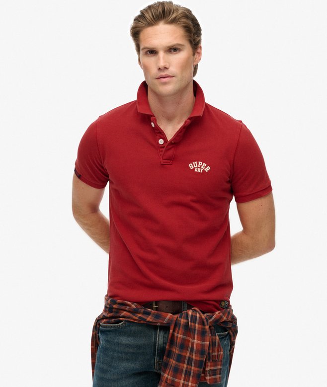 SUPERDRY Vintage Athletic Embroidered Polo-Preppy Red Preppy Red front view