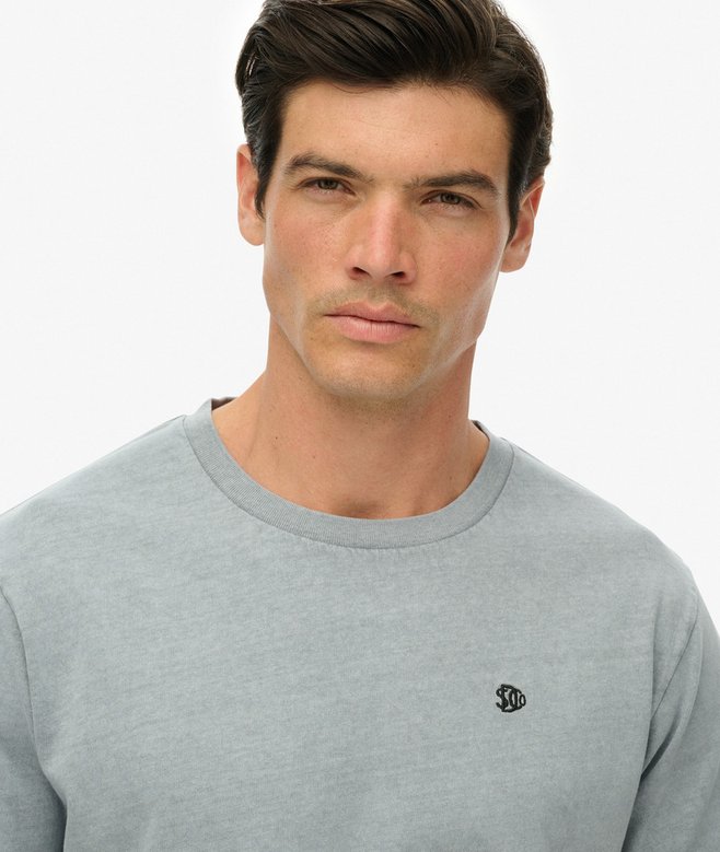 Men's Essentials Relaxed Tee-Washed Denim-Shoulder/Neck View