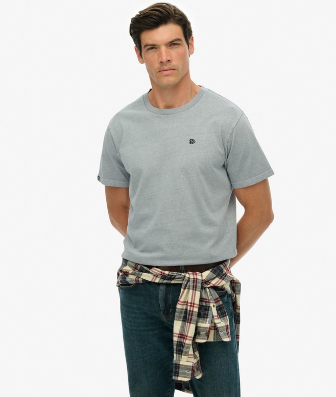 Men's Essentials Relaxed Tee-Washed Denim-Closer View of the Front