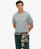 Men's Essentials Relaxed Tee-Washed Denim-Closer View of the Front