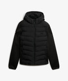SUPERDRY Hooded Storm Knit Hybrid Jacket-Black Marl BLACK MARL close up view