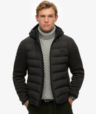 SUPERDRY Hooded Storm Knit Hybrid Jacket-Black Marl BLACK MARL front view