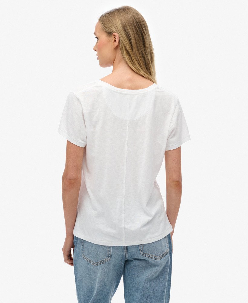 Ladies Studios Slub Emb Vee Tee-Optic-Model Back View