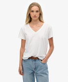 Superdry Ladies Studios Slub Emb Vee Tee-Optic optic front view