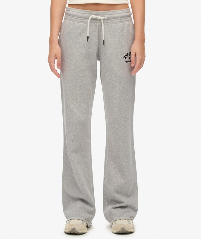 Gray sweatpants with a brand logo on a white background