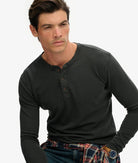 SUPERDRY Waffle Long Sleeve Henley Top-Washed Black WASHED BLACK back view