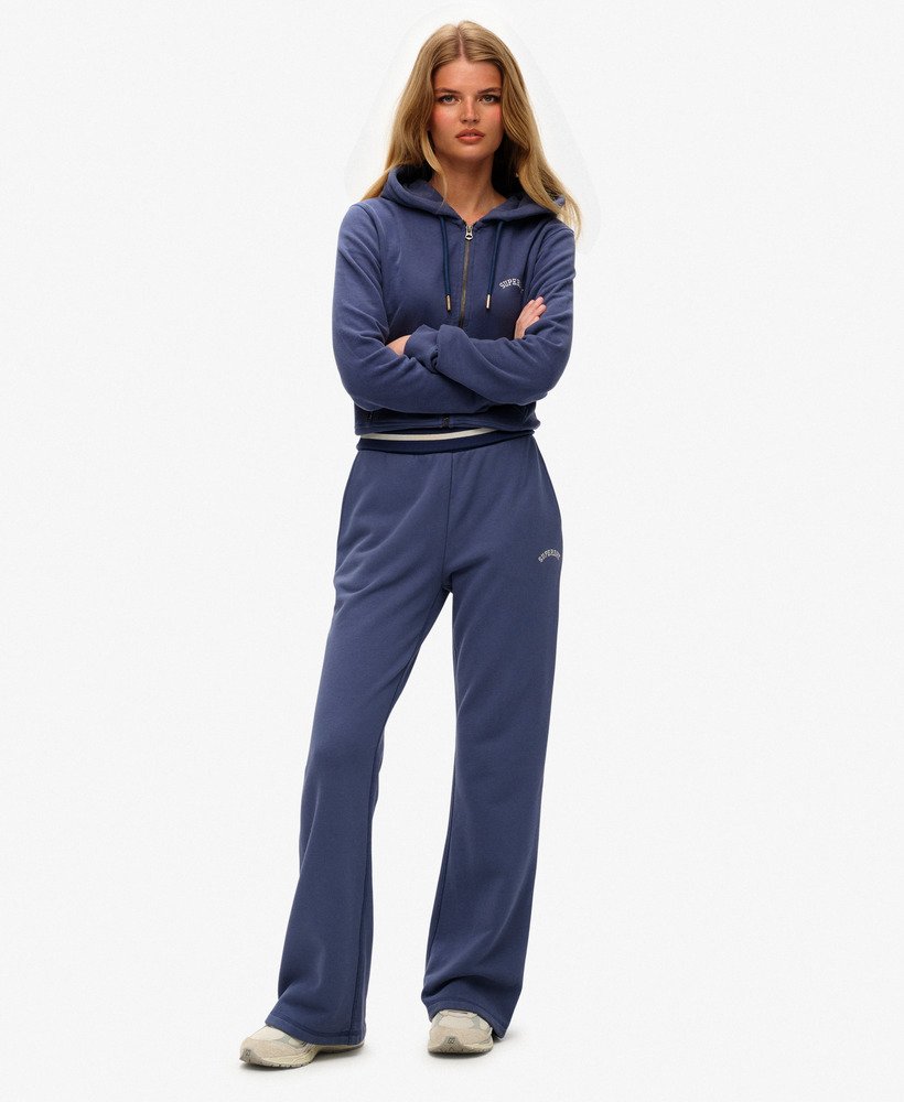 Superdry Ladies Essential Logo Low Rise Flare Jogger-Mariner Navy Mariner Navy model front view