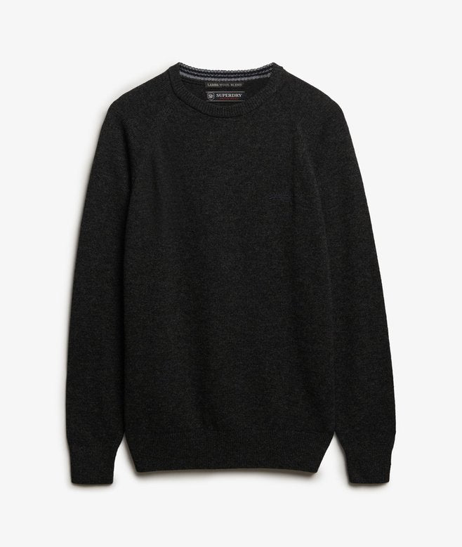 Black sweater with Superdry logo on a white background
