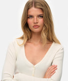 Superdry Ladies Essential Button Thru Long Sleeve Top-Off White Off White back view