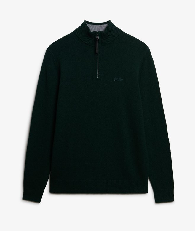 Black long-sleeve shirt with a quarter zip on a light gray background
