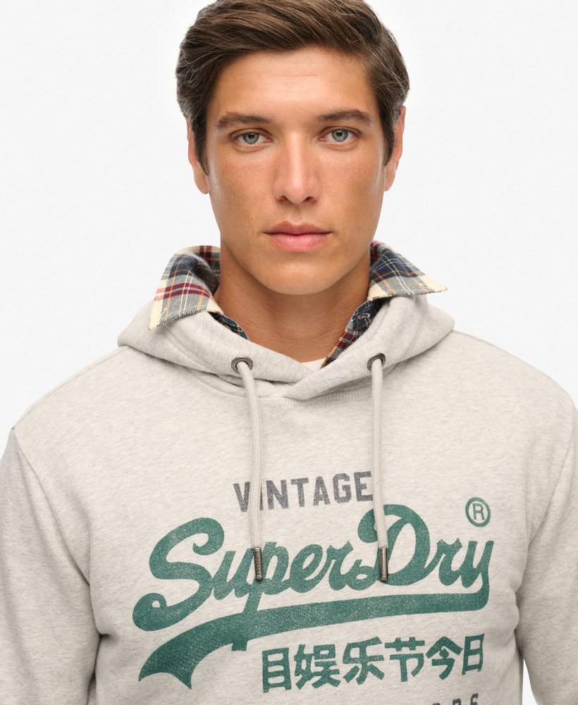 Vintage Logo Duo Classic Hoodie-Ice Grey Marl-Chest view