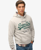 SUPERDRY Vintage Logo Duo Classic Hoodie-Ice Grey Marl Ice Grey Marl model front view
