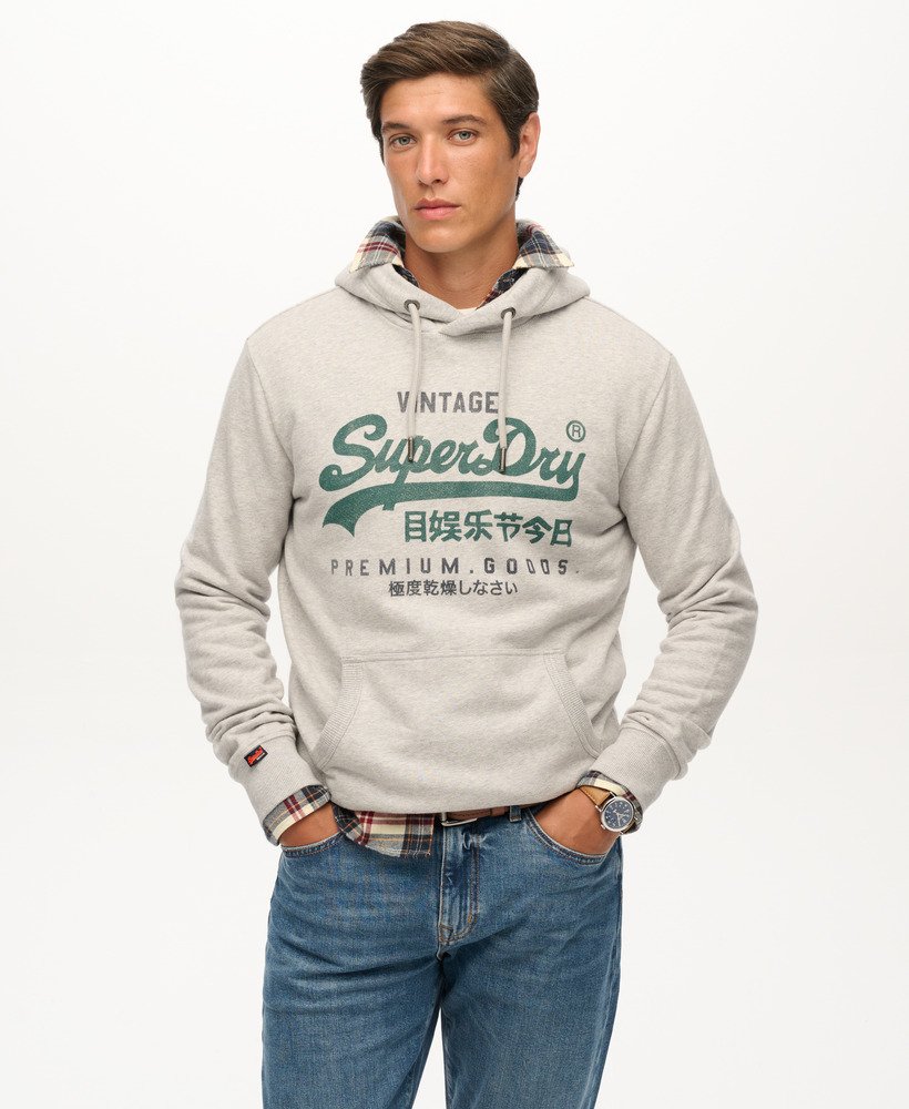 Vintage Logo Duo Classic Hoodie-Ice Grey Marl