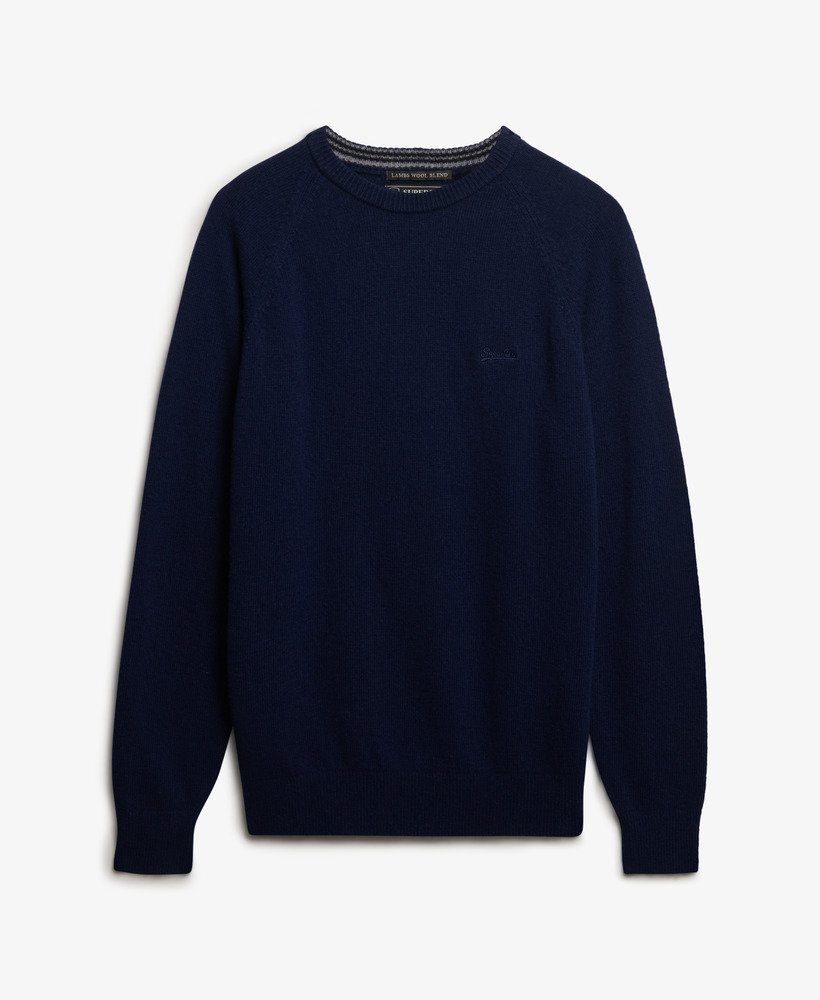 Navy blue sweater on a light gray background