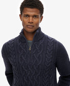 SUPERDRY Jacob Cable Knit Half Zip-Indigo Indigo back view