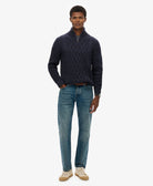 SUPERDRY Jacob Cable Knit Half Zip-Indigo Indigo model front view
