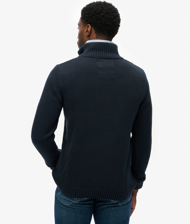Men's Cotton Half Zip Knit-Navy-Model Back View