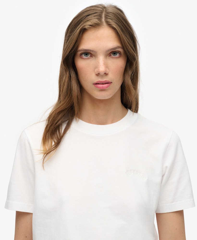 Ladies Essential Logo Emb Tee-Optic-Neck & Sleeve View