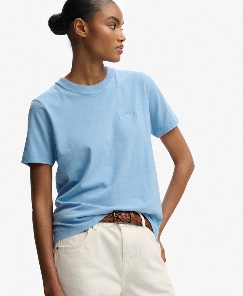 Superdry Ladies Essential Logo Emb Tee-Bluebell Bluebell model front view