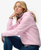 Superdry Ladies Essential Logo Zip Hoodie-Pink Lady Pink Lady model front view