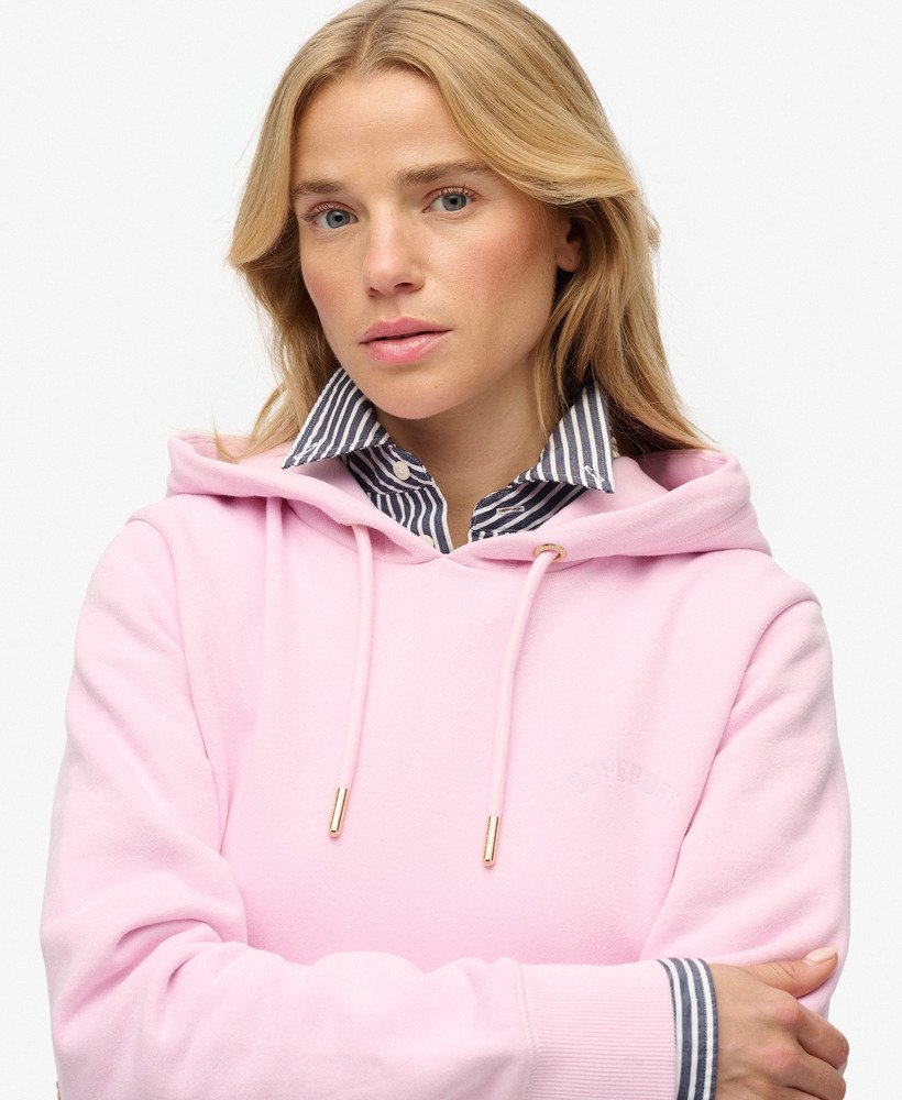 Ladies Essential Logo Emb Hood Hb-Pink Lady-Close Up View