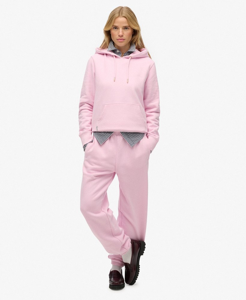 Superdry Ladies Essential Logo Emb Hood Hb-Pink Lady Pink Lady model front view