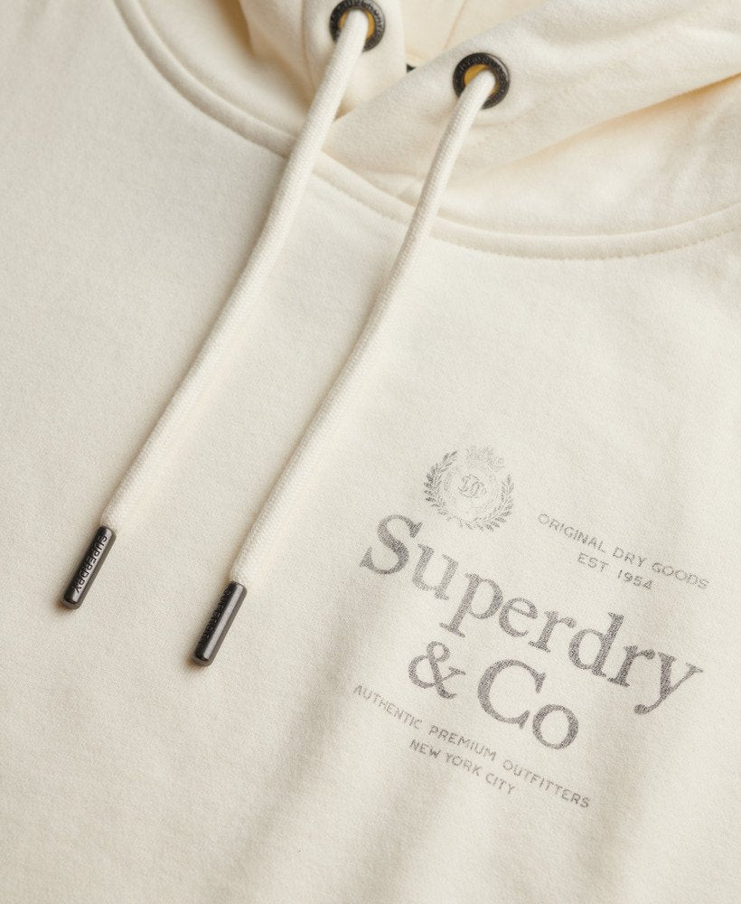 Ladies Luxe Casual Relaxed Hood-Cream-Logo View