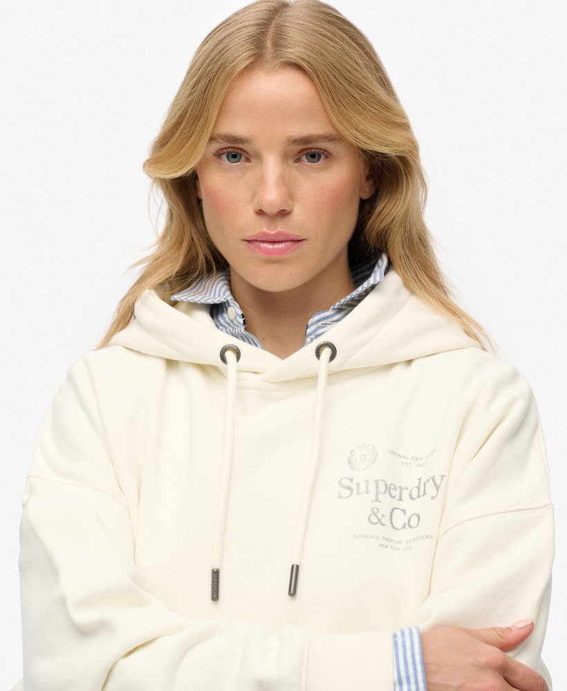 Ladies Luxe Casual Relaxed Hood-Cream-Close Up View