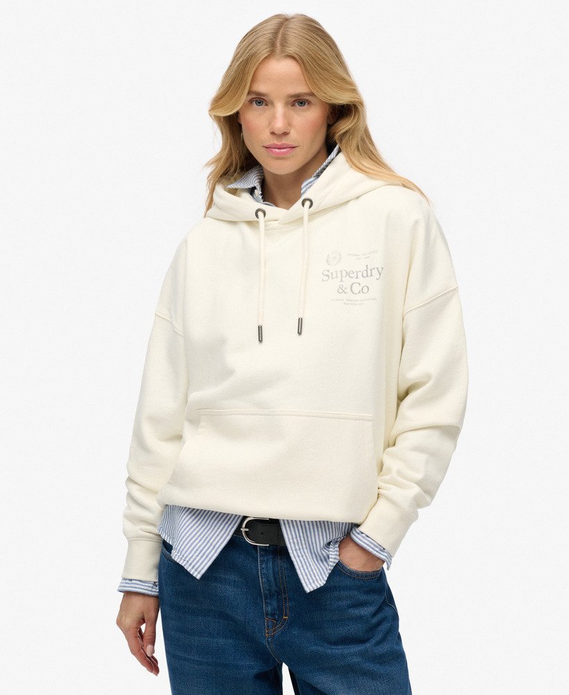Ladies Luxe Casual Relaxed Hood-Cream-Model Front View