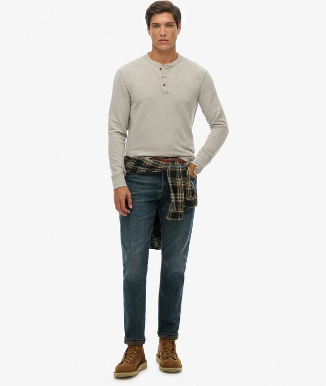 Men's Merchant Grandad Top-Heritage Grey Grindle-Model Full Front View