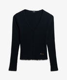 Superdry Ladies Essential Button Through Long Sleeve Top-Eclipse Navy Eclipse Navy flat front view