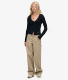 Superdry Ladies Essential Button Through Long Sleeve Top-Eclipse Navy Eclipse Navy detail view