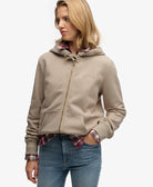 Superdry Ladies Essential Logo Zip Hoodie-Feather Grey Feather Grey model front view