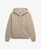 Superdry Ladies Essential Logo Zip Hoodie-Feather Grey Feather Grey flat front view