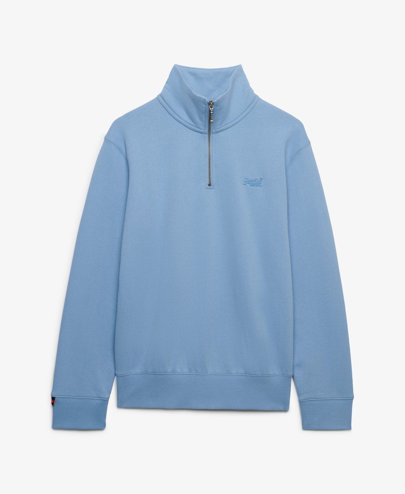 Light blue half-zip sweatshirt on a white background