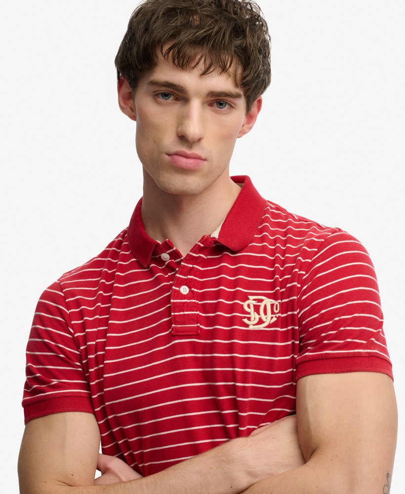 Men's Vintage Stripe Jersey Polo-Red Stripe-Closer View of the Front