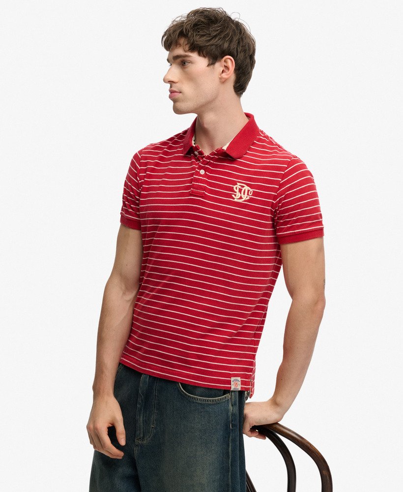 Men's Vintage Stripe Jersey Polo-Red Stripe-Model Front View