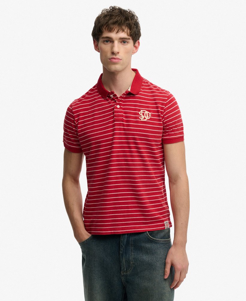 Men's Vintage Stripe Jersey Polo-Red Stripe-Model Front View