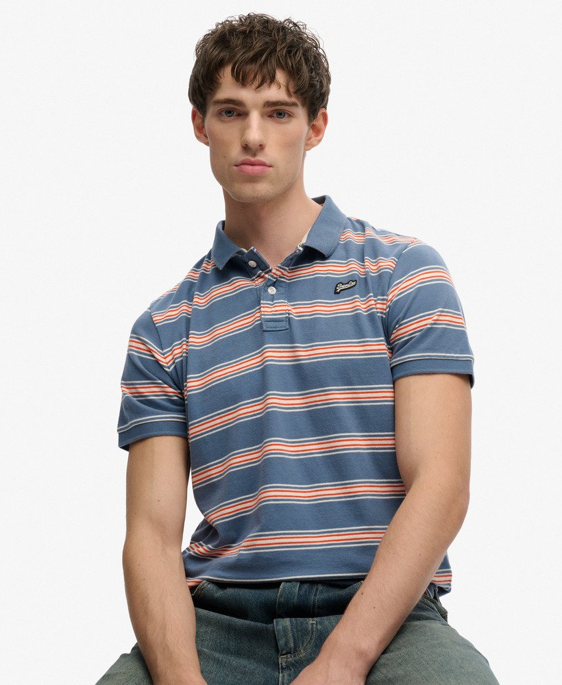 SUPERDRY Vintage Stripe Jersey Polo-Retro Blue Stripe Retro Blue Stripe front view