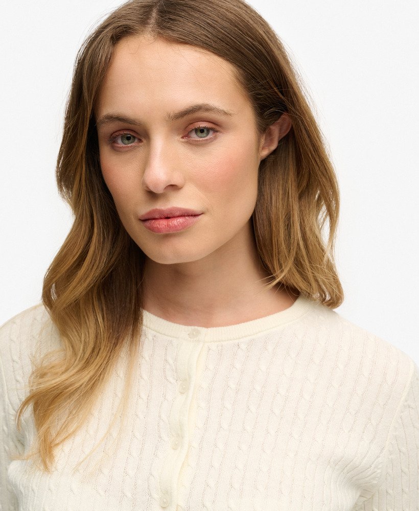 Ladies Lightweight Essential Cardigan-Off White-Neck View