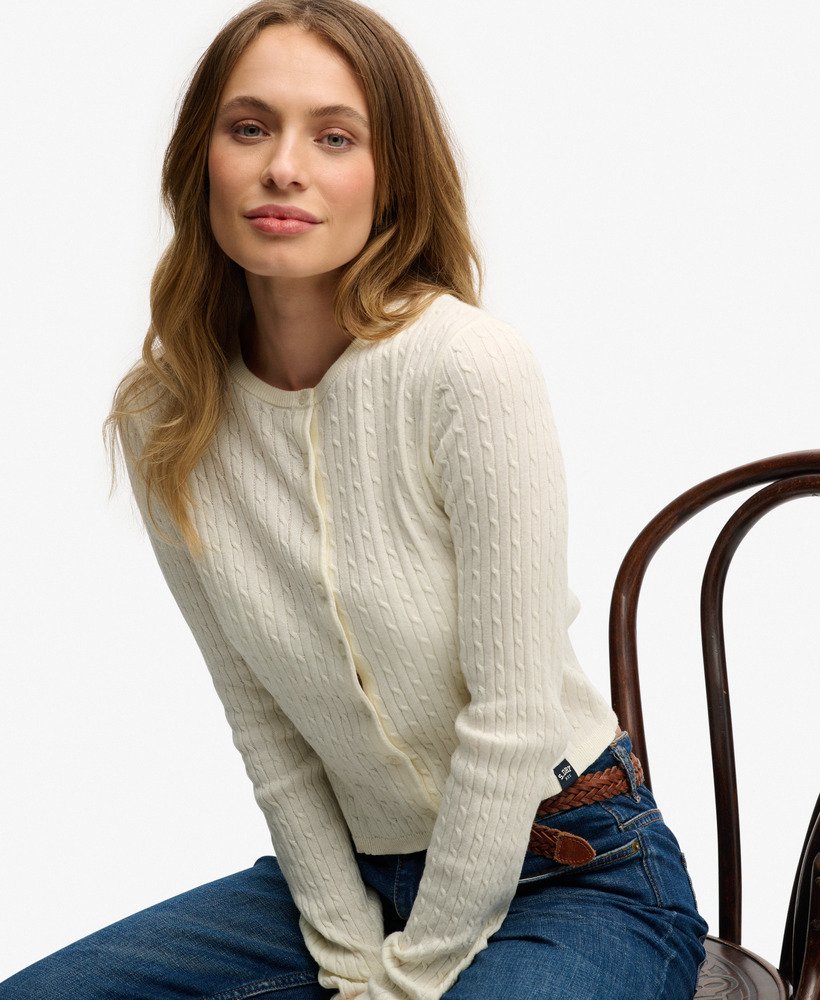 Ladies Lightweight Essential Cardigan-Off White-Side View