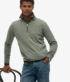 SUPERDRY Essentials Cotton Half Zip-Lily Pad Green Marl Lily Pad Green Marl front view