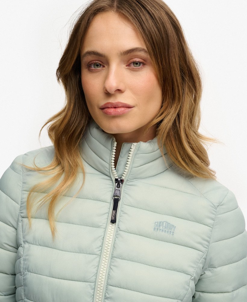 Ladies Fuji Lite Padded Jacket-Aqua Grey-Zip Fastening Front View